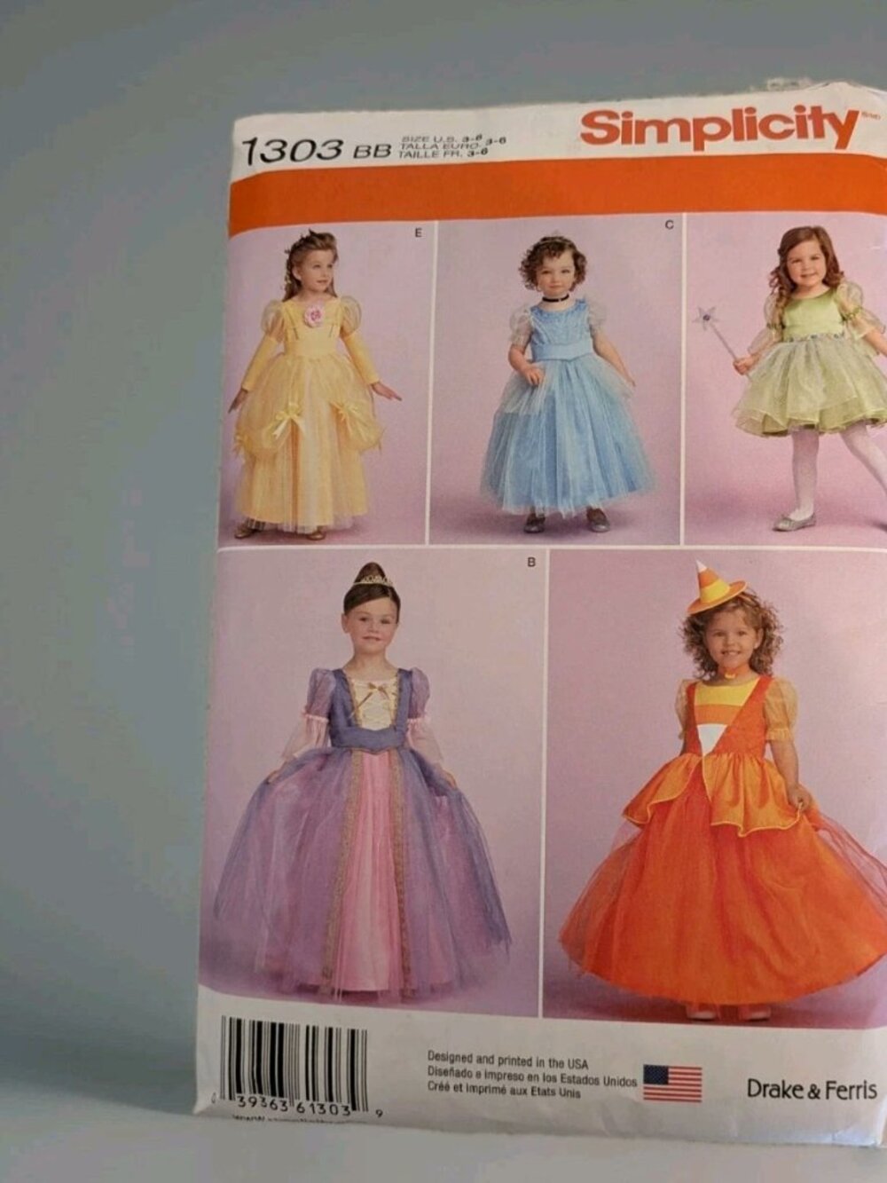Simplicity Pattern 1303BB Princess Fairy Gown Halloween Costume NEW Sz 3-6